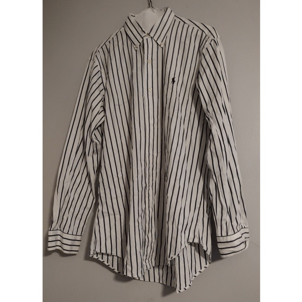 Ralph Lauren Men White Blue Shirt 15.5 32/33 Custom Fit Long Sleeve Button Down
